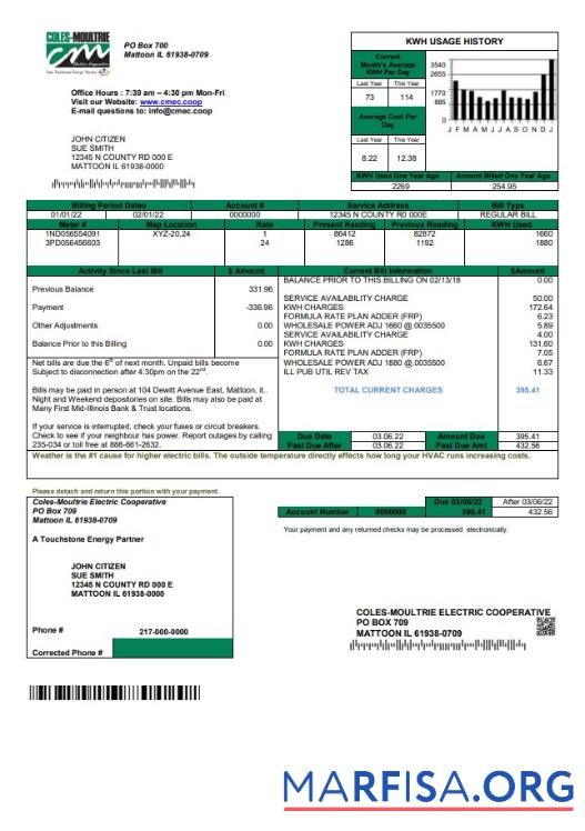 Downloadable USA Coles – Moultrie utility bill template in Word and PDF format